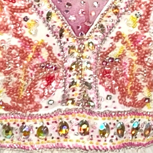 Beaded Custom Pageant Cocktail White Pink Chiffon Dress Beaded Bodice Size S - Picture 4 of 10